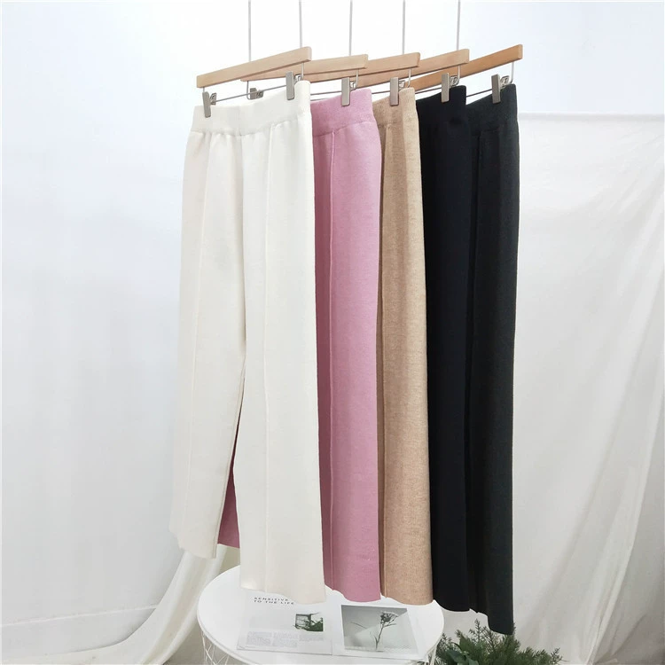 Корейские зимние Новые однотонные женские трикотажные повседневные брюки с эластичной талией, свободные широкие брюки с репой, женская одежда