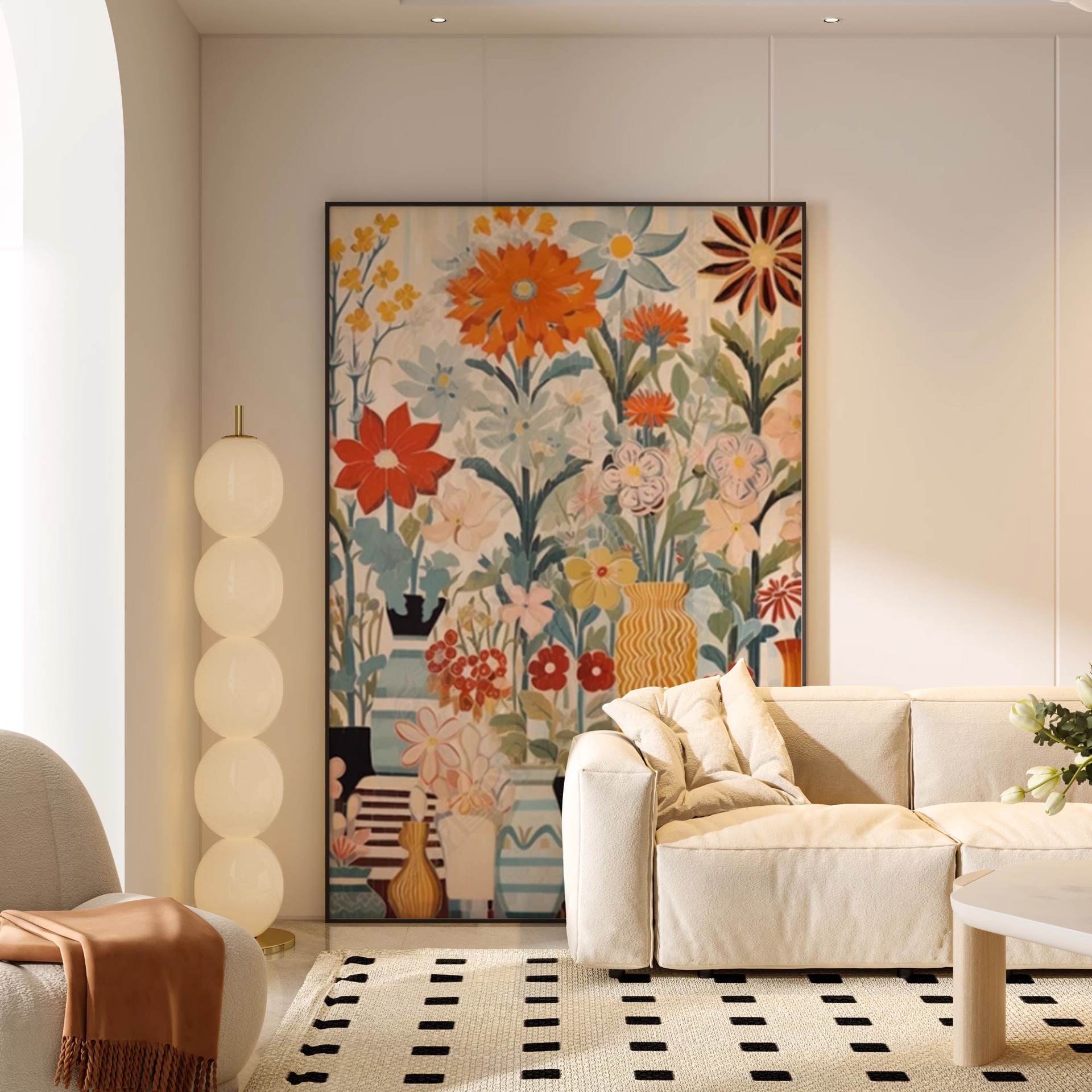 客厅装饰画走廊过道花卉挂画酒店餐厅现代沙发背景墙画竖版手绘画