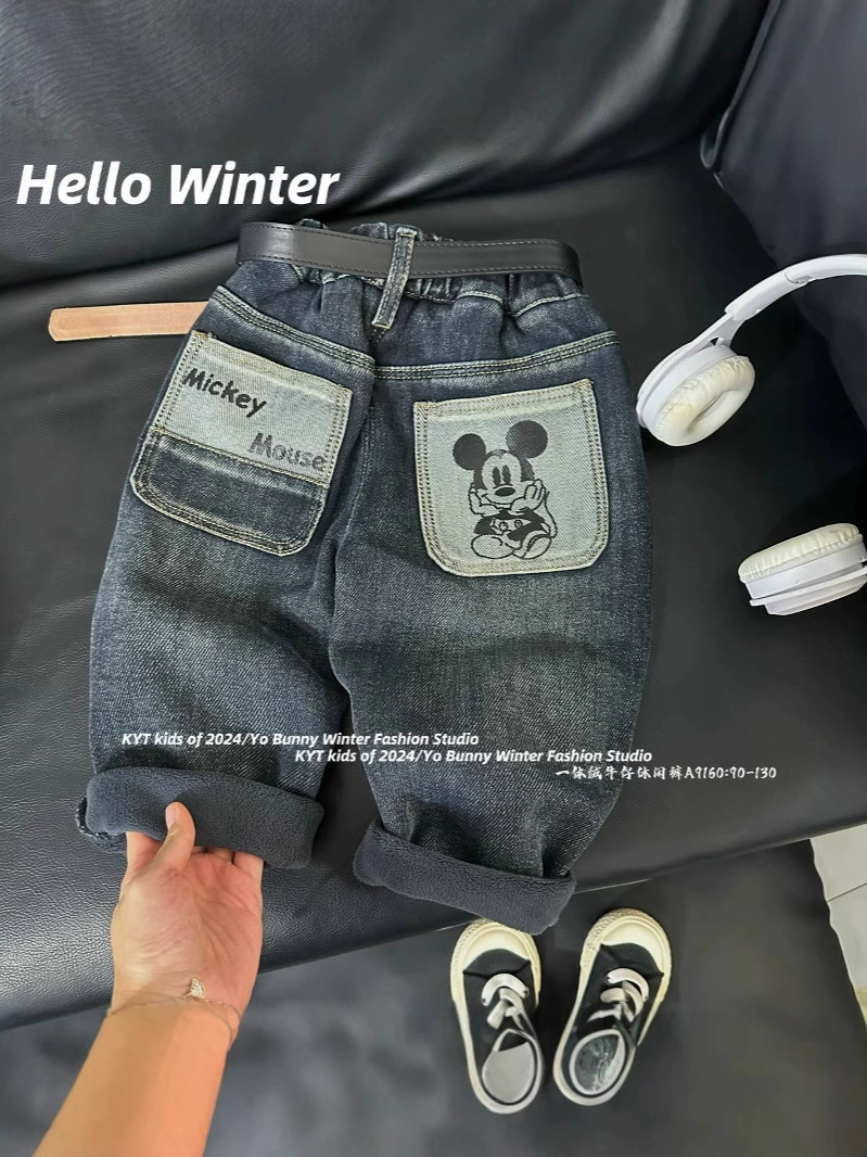 Warm demi-season warm jeans girl's for boys, children's down jacket, trousers, western style