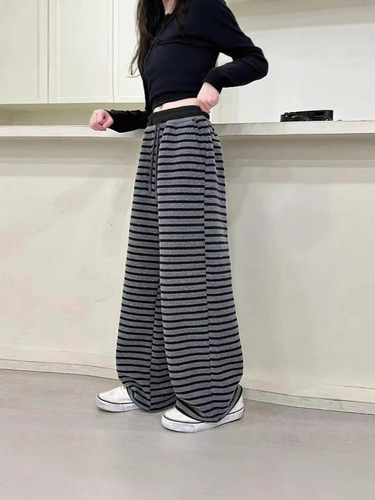 Women's Spring and Autumn Striped Casual Trousers for 2025 Trendy, Loose Hiding Thigh Slim Straight Leg Pants Korean Style Fashion Kids Pants