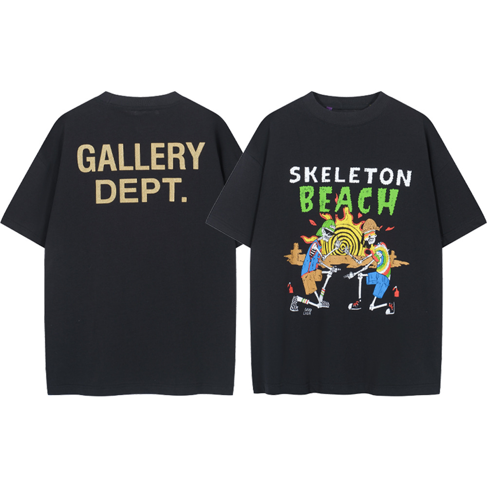 Galería Dept. SKELETON BEACH Skull Beach temático impresión suelta camiseta de manga corta casual