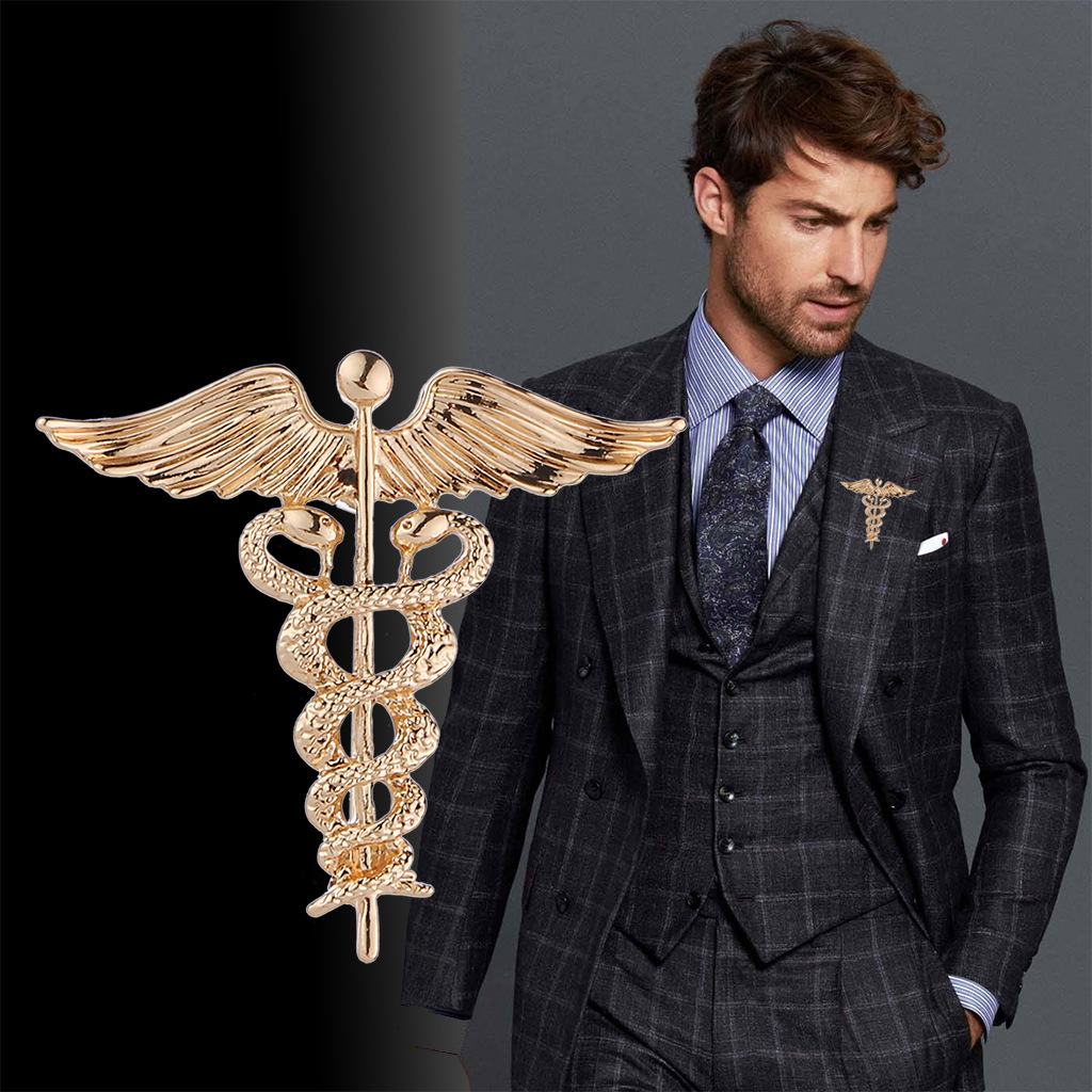 Broche pour homme, accessoire de mode haut de gamme européen et américain, insigne de costume vintage en forme d'ailes et de sceptre, épingle de revers simple_voghion.com