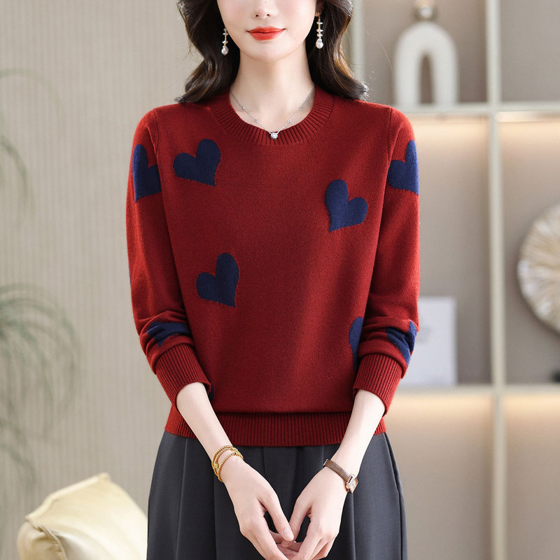 Cross-Border 2026 Winter Amazon Hot-Selling Love-Themed Valentine's Day Small Heart Sweater Round Neck Knitted Pullover Sweater for Women Cross-Border 2026 Winter Amazon Hot-Selling Love-Themed Valentine's Day Small Heart Sweater Round Neck Knitted Pullover Sweater for Women