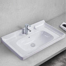 家用衛生間陶瓷浴室櫃一體洗手洗盆半嵌入式中邊牛角台面盆單方盆