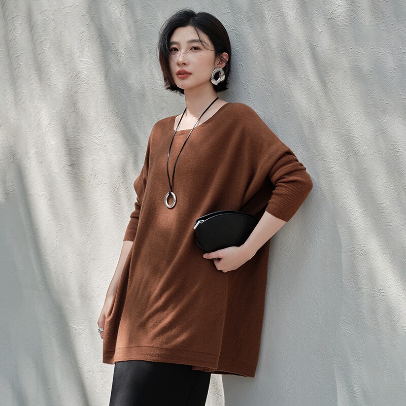 2026 Spring and Autumn New Women's Off-Shoulder Pure Cashmere Sweater Loose Fit Korean Style Mid-Length Pullover Sweater 2026 Spring and Autumn New Women's Off-Shoulder Pure Cashmere Sweater Loose Fit Korean Style Mid-Length Pullover Sweater