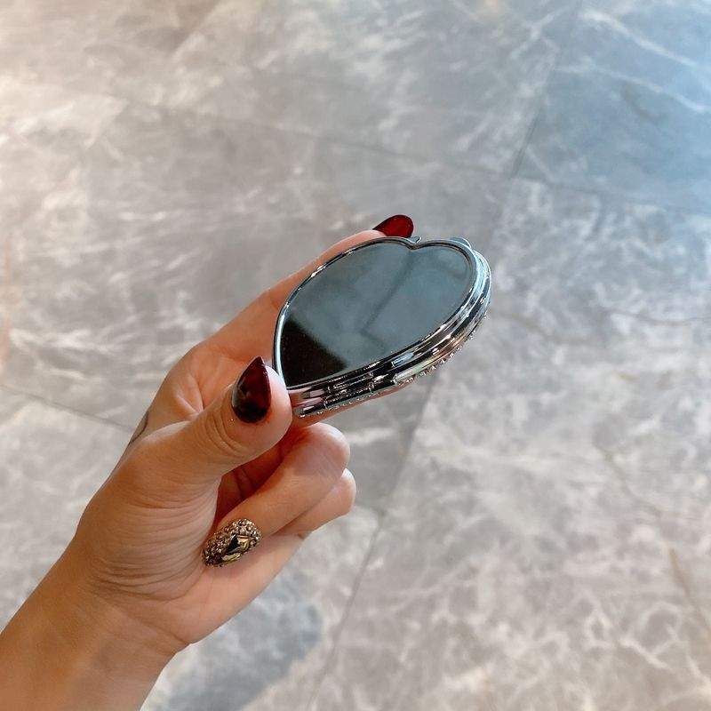 63g Weight Mirror Makeup Tools Types 1 Piece Quantity Rhinestone Material Heart Shape Pattern Glam, Shiny Style Glam Shiny Heart Shape Rhinestone Mirror 1 Piece 11