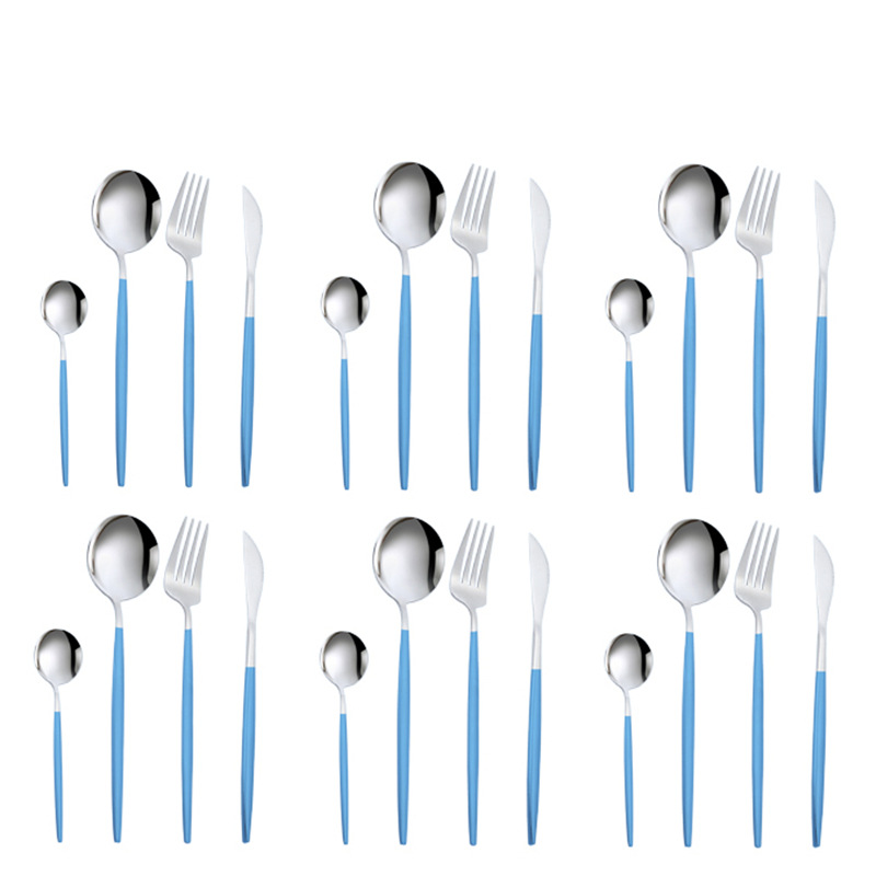 Amazon transfronterizo vajilla de acero inoxidable conjunto de 24 piezas portugués occidental cuchillo de carne, tenedor y cuchara traje de boda conjunto LOGO