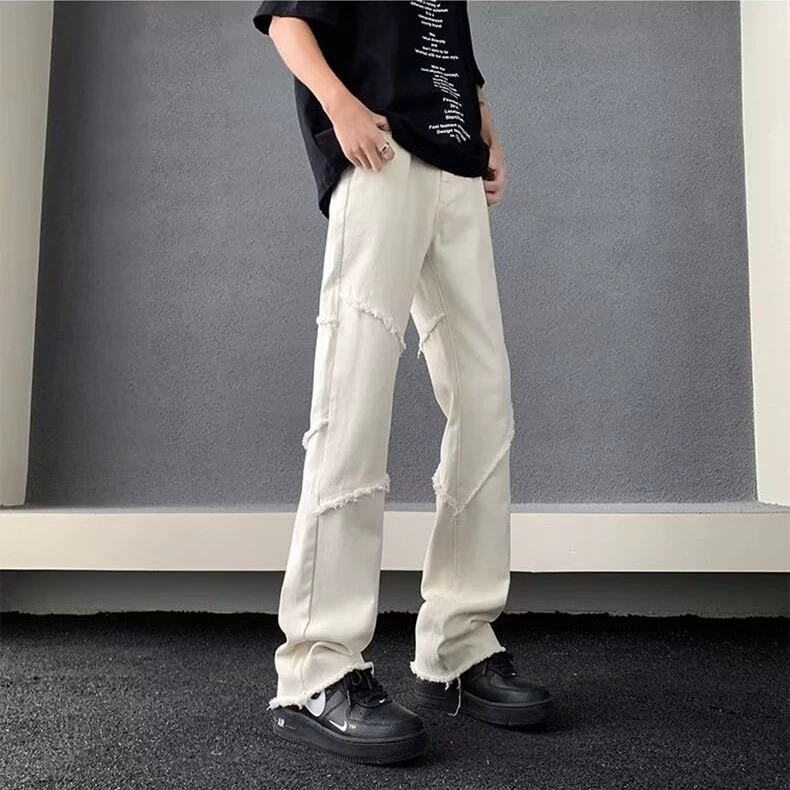 Летние черные джинсы-брюки в американском стиле, slim fit, свободно-прямой силуэт