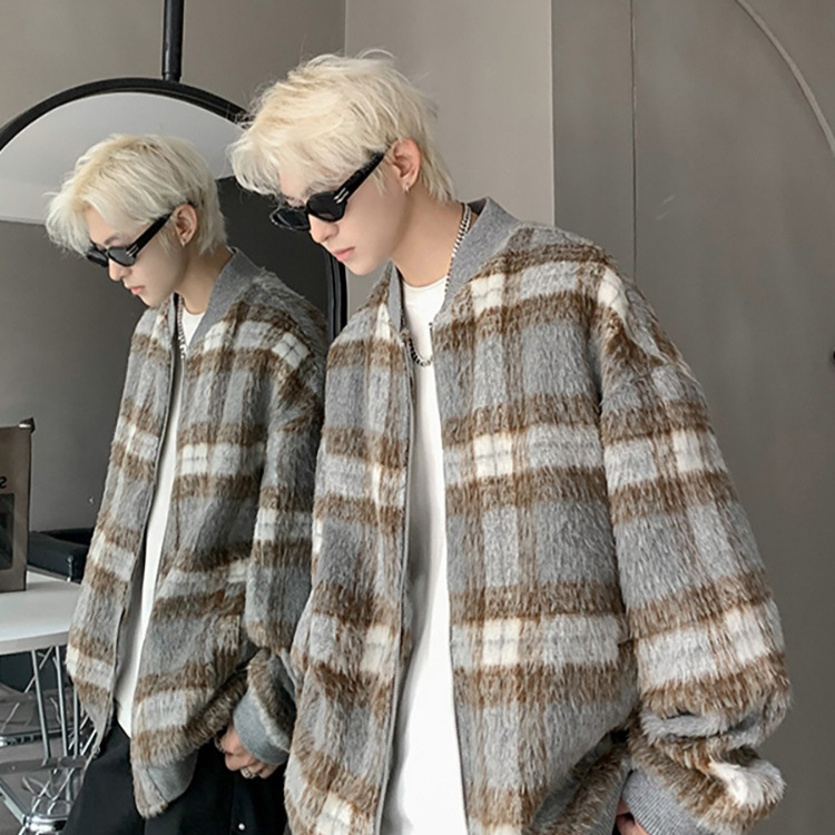 Cleanfit marca de moda americano retro a cuadros camisa de lana chaqueta pequeña fragancia chaqueta pareja moda hombres de moda