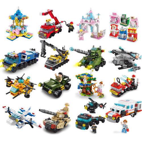 Compatible with building blocks, tiny particles, assembled cars, boys' street stalls, wholesale toys, children's educational tanks, police cars