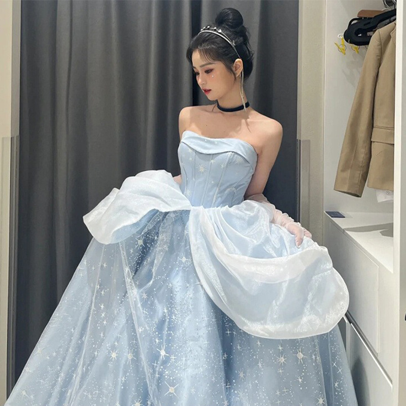 Evening dress women's blue fairy High sense niche Princess adult ceremony light luxury temperament socialite banquet dress