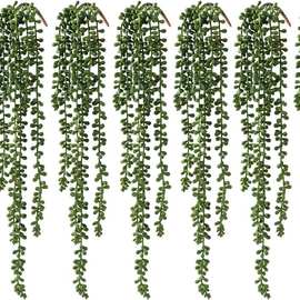 亚马逊仿真绿植 人造多肉5叉情人泪 植物悬挂 假珍珠家庭花园装饰