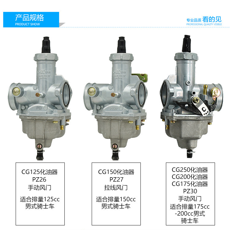 Motocicleta de caballero CG125/150/200 carburador Zongshen Qianjiang triciclo PZ26/27 conjunto de carburador