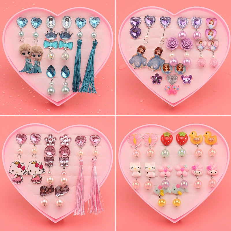 Children's ear clips, set for princess, cartoon accessory, no pierced ears, Birthday gift
