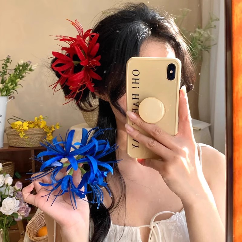 Rojo al otro lado flores clip de cabello para mujeres de alto nivel clip lateral detrás de la cabeza imitación de flores clip de boca de pato clip de cabello tocado