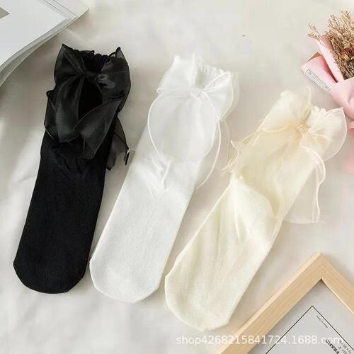 Bow socks for women jk mid-calf socks Lolita ins macho socks lace princess lace socks