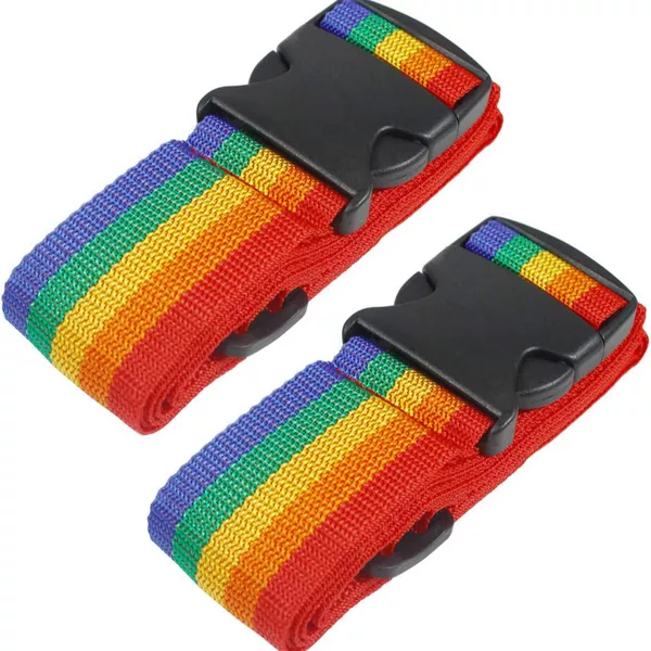 Rainbow-colored adjustable luggage strap travel accessory 2-piece set