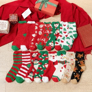 Cross-border wholesale coral fleece Christmas socks autumn and winter thick tube socks New Year gift socks cartoon Christmas socks