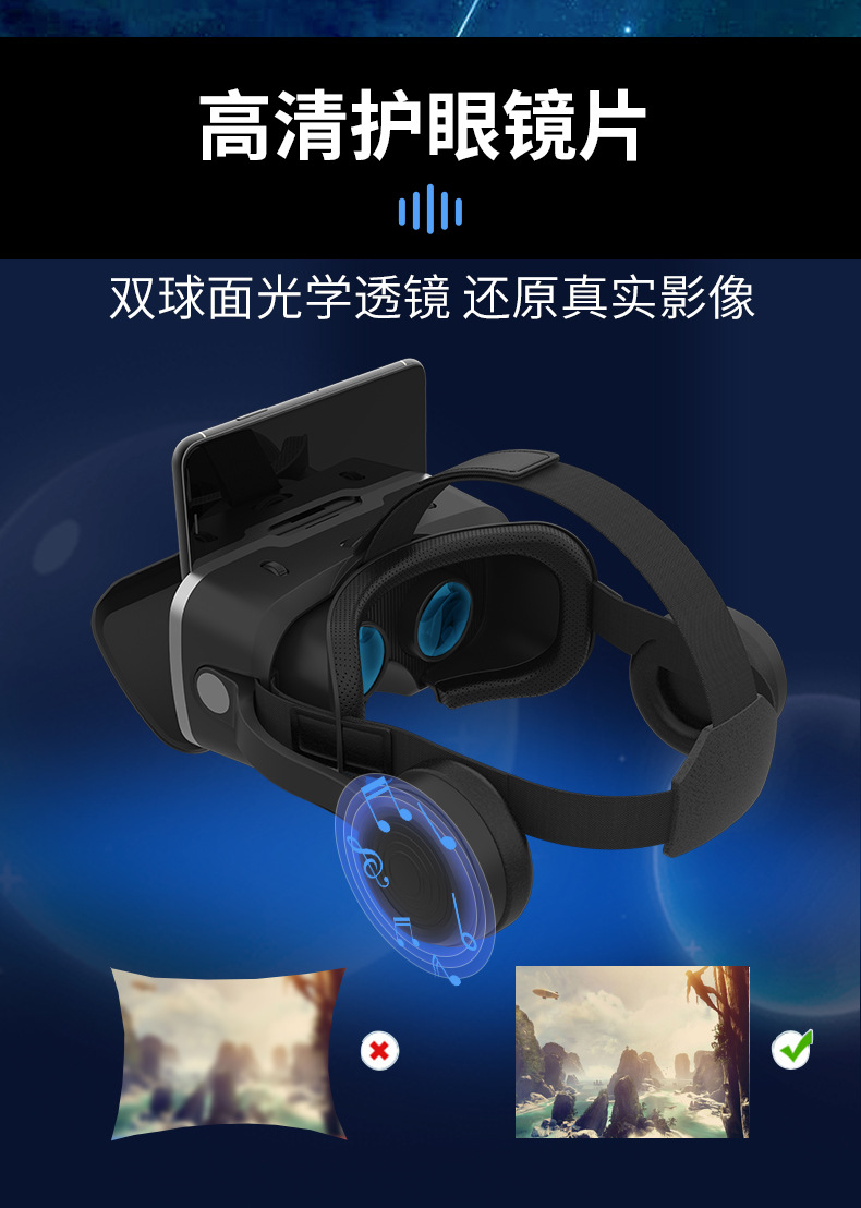 跨境千幻魔镜耳机版vr眼镜 新款手机专用一体游戏机3d眼镜头戴vr详情8