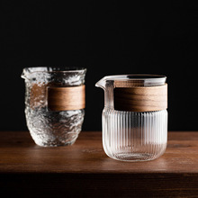 高硼硅透明日式玻璃公道杯家用公杯带隔热木圈分茶器功夫茶海套装