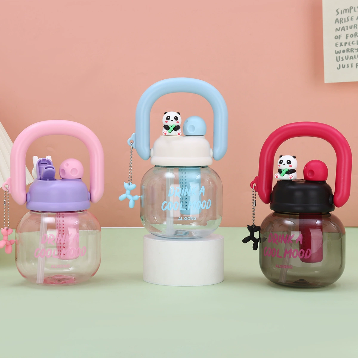High quality handheld cute capacious plastic glass for students with glass