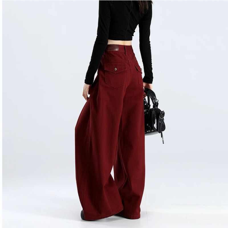 2025 Ankora Red Wide Leg Jeans Women's 2025 Spring and Autumn New High Waist Loose Slimming Straight Trendy Trendy Pants