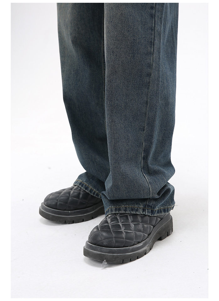 Quần jean nam ống rộng dáng suông cạp vừa vải denim xanh giặt nhẹ — Màu xanh lam chi tiết 13