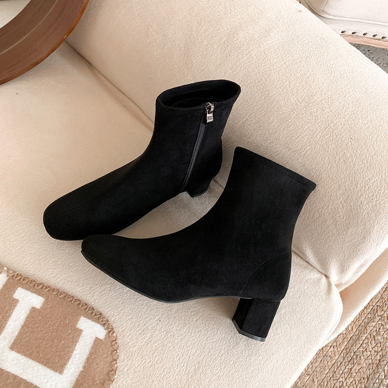 style practical wear~New SW round toe thick high-heeled elastic sock slim boots, women's short boots_voghion.com