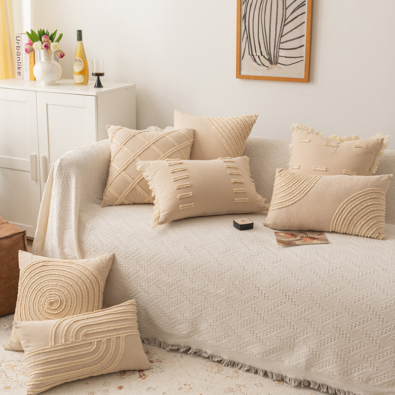 侘寂风棉麻抱枕简约时尚素色长方形正方形靠枕客厅沙发枕头含内芯