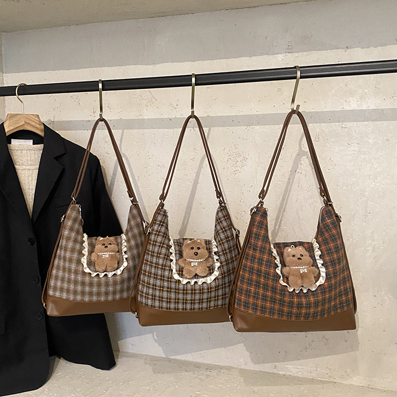Bolsa de hombro para hombres y mujeres de estilo coreano, gran capacidad para salir, bolso de mochila, cartón de dibujos animados, oso, bolso para padres e hijos.