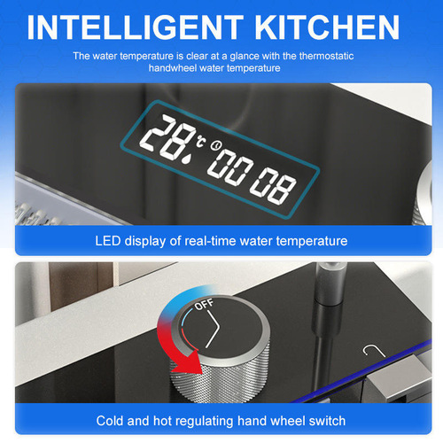 304 Stainless Steel Kitchen Single-Bowl Sink with Piano Key Design, Nano-Honeycomb Structure, Digital Display, and 