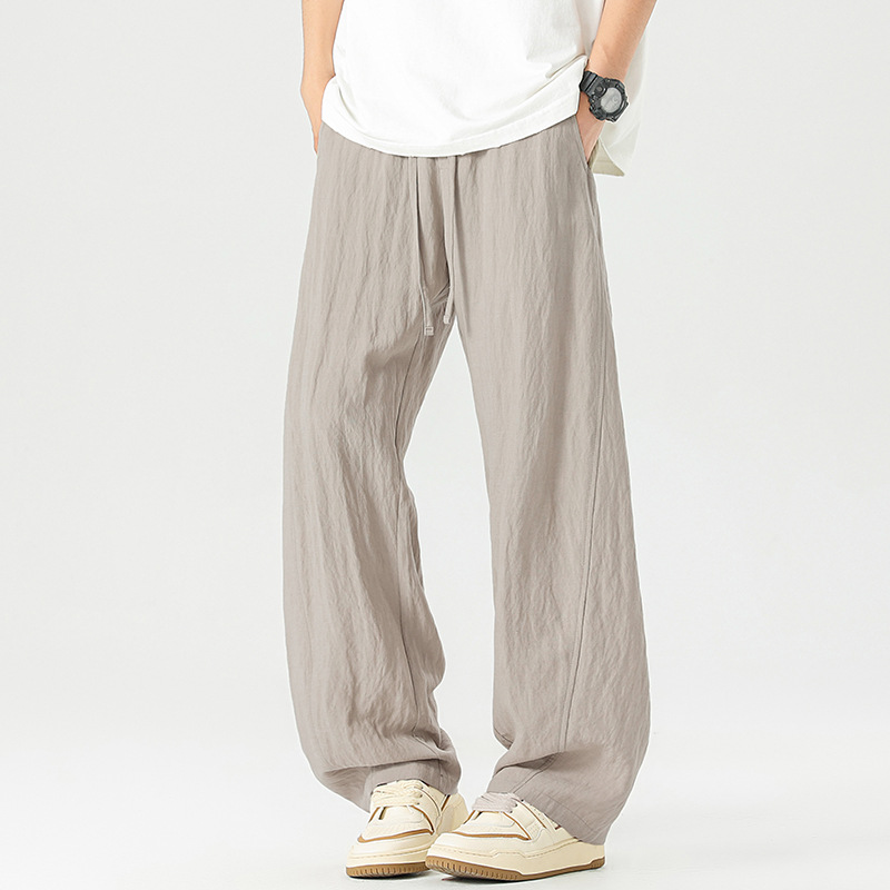 Xxbro Men's Clothing # Summer Trendy Thin Lyocell Linen Tencel Stretchy Curved Pants Versatile Casual Pants
