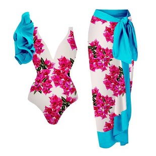 2024 foreign trade new AliExpress printed one-piece swimsuit women's suit European and American French retro belly-covering slimming swimsuit