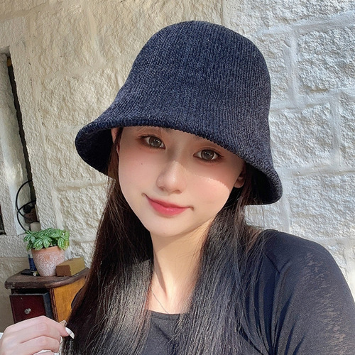 Corduroy hat women's autumn and winter new style plain bucket fisherman hat Korean style face-showing small face-covering retro versatile basin hat