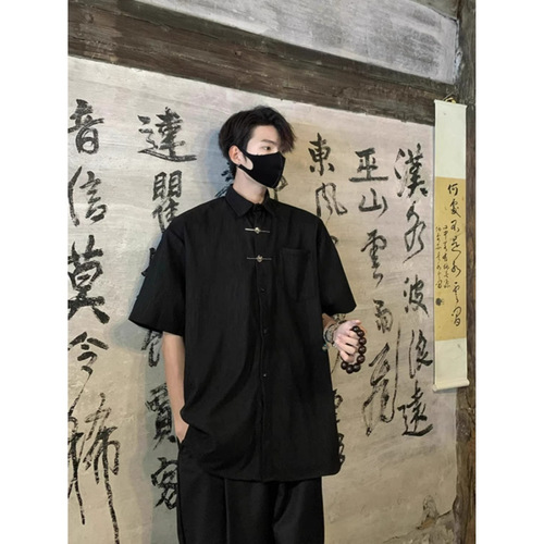 National style jacquard short-sleeve shirt for men, summer ice silk, large size, loose new Chinese style, high-end casual half-sleeve shirt, trendy