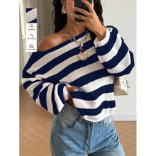 O 75600 Striped off-shoulder sweater ����¶��ë�¿羳��