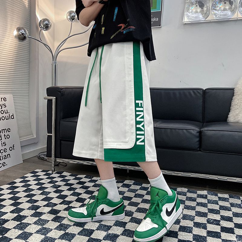 Over-the-Knee Pants Men's 2024 Summer Men's Teenagers Loose Stitching High Street Sports Casual Capri Pants Trendy Ins Over-the-Knee Pants Men's 2024 Summer Men's Teenagers Loose Stitching High Street Sports Casual Capri Pants Trendy Ins
