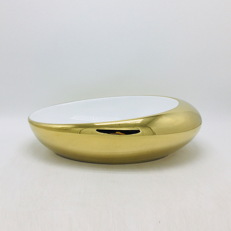 Plateado en oro completo lavabo de cerámica de estilo europeo lavabo de baño del hotel Cuenca del arte lavabo ovalado lavabo