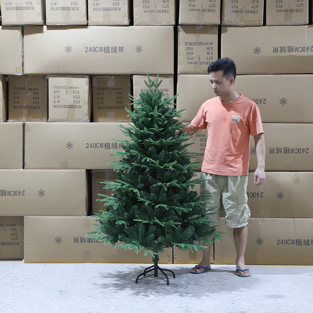 Árbol de Navidad puro PE mezclado PVC nieve flocado árbol desnudo blanco decoración de Navidad pleno pe árbol de Navidad precargado luz