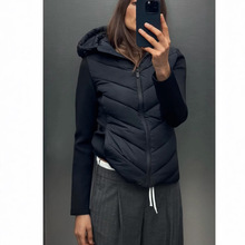 亚马逊欧美跨境长袖立领拼接棉服女小蛮腰修身短款秋冬棉衣外套潮