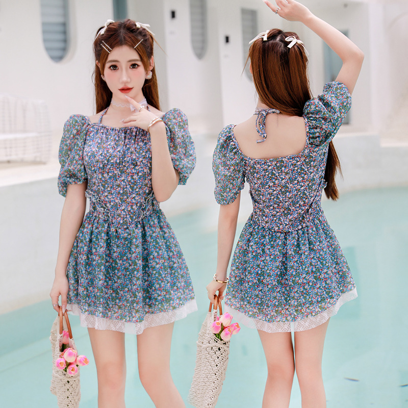 2025 nuevo traje de baño unidireccional femenino flor triturada cordón sexy cubrir la piel delgada moda de vacaciones traje de baño