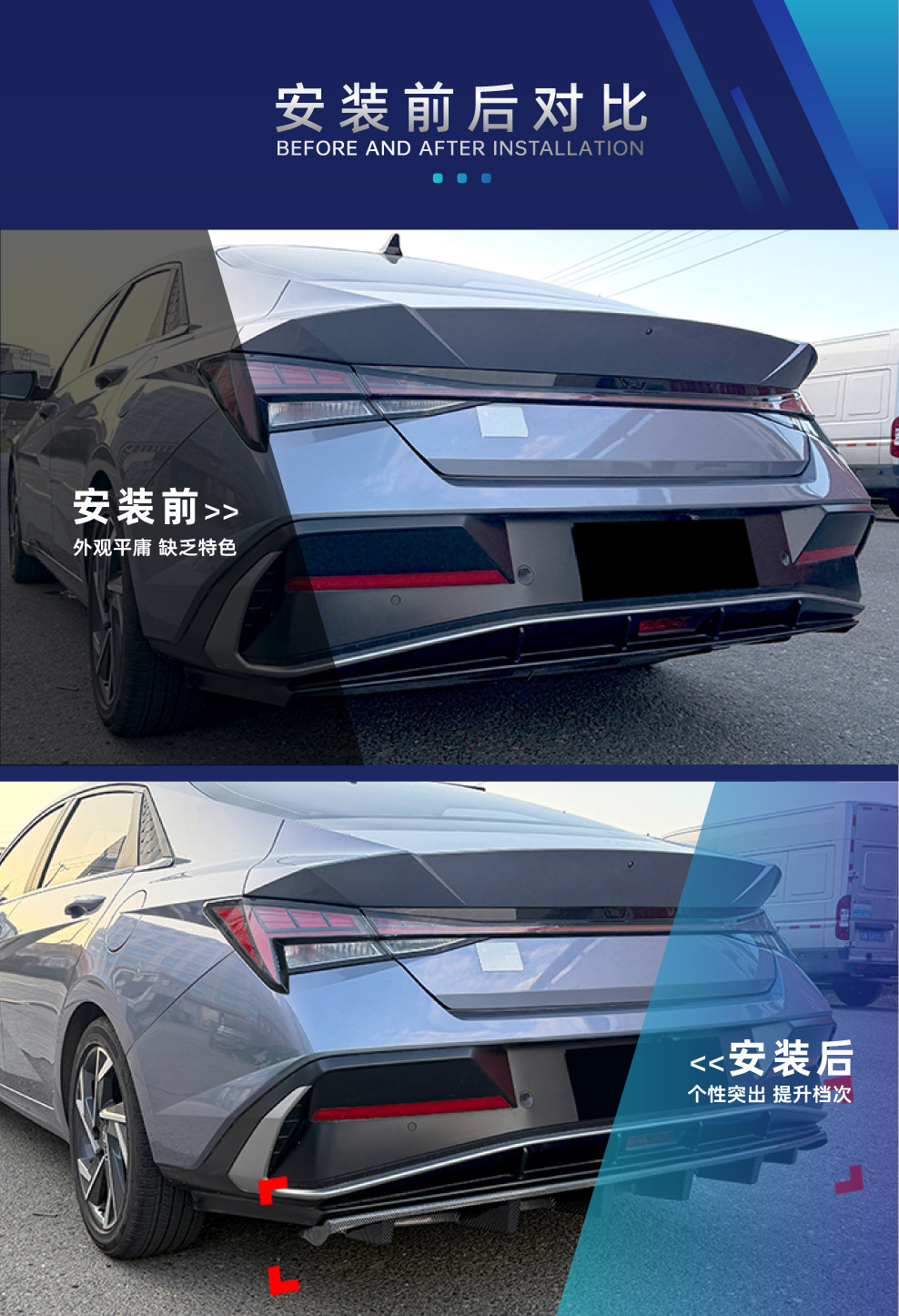 Suitable for the modern Elantra MK7.5 2023+ standard version; rear lip spoiler kit for modification
