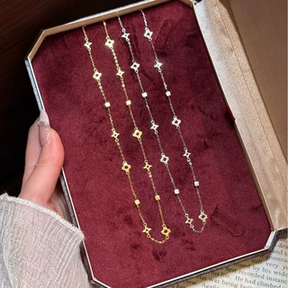 S925纯银四叶草星芒方块项链女小众高级设计感轻奢锁骨链工厂直销