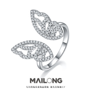 Cross-Border European and American S925 Sterling Silver Ring with Moissanite, Niche High-End Fashion Butterfly Open Adjustable Ring, Hot Sale