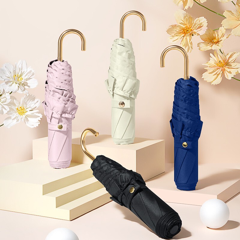 Three-fold Gold Hook Laced Umbrella Simple Fresh Sun Protection UV Protection Sunlight Umbrella Sunlight and Rain Dual-purpose Umbrella Portable Sun Umbrella