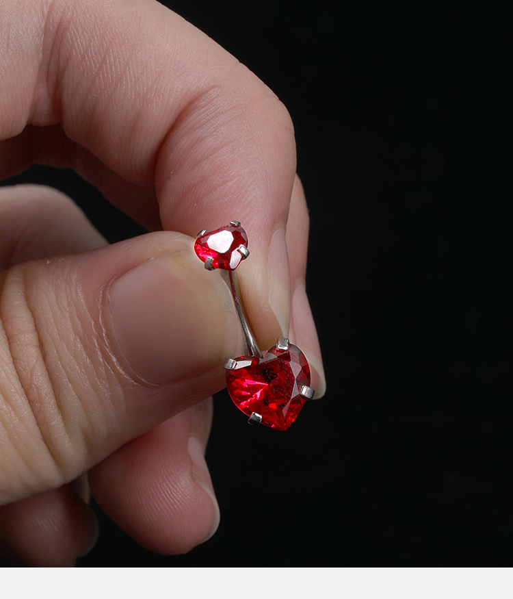 Heart-Shaped CZ Belly Button Ring Stainless Steel Double Head Dangle Navel Piercing Jewelry detail image 8