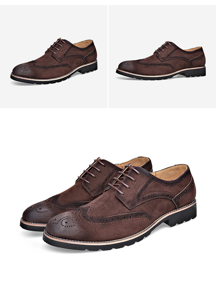 Giày Brogue nam da lộn phong cách Anh, giày lười mũi nhọn đế cao su, phối chỉ khâu — 858 kaki, 858 màu nâu sẫm, 858 đen chi tiết 30