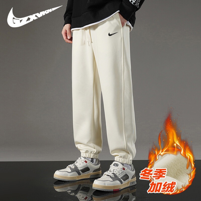 Autumn and Winter New Style Fleece-Lined Thickened Pants for Men, Trendy Straight-Leg Sports Casual Student High Street Loose Jogger Sweatpants