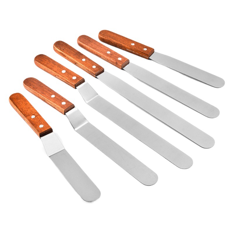 Stainless steel wooden handle spatula 6-inch 8-inch 10-inch 12-inch butter knife cake decorating knife kiss knife baking scraper