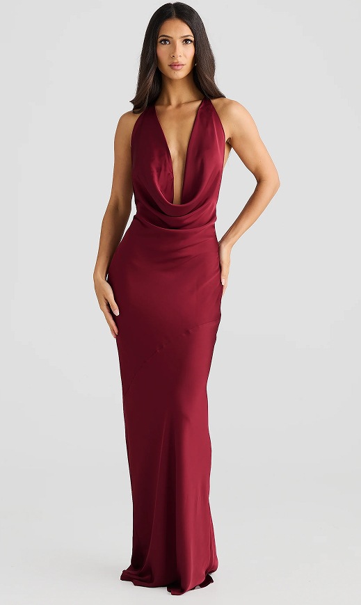 Women's Sleeveless Halter Neck Long Dress Solid Color Satin Slim Fit Sexy Fashion_ecoleips.com